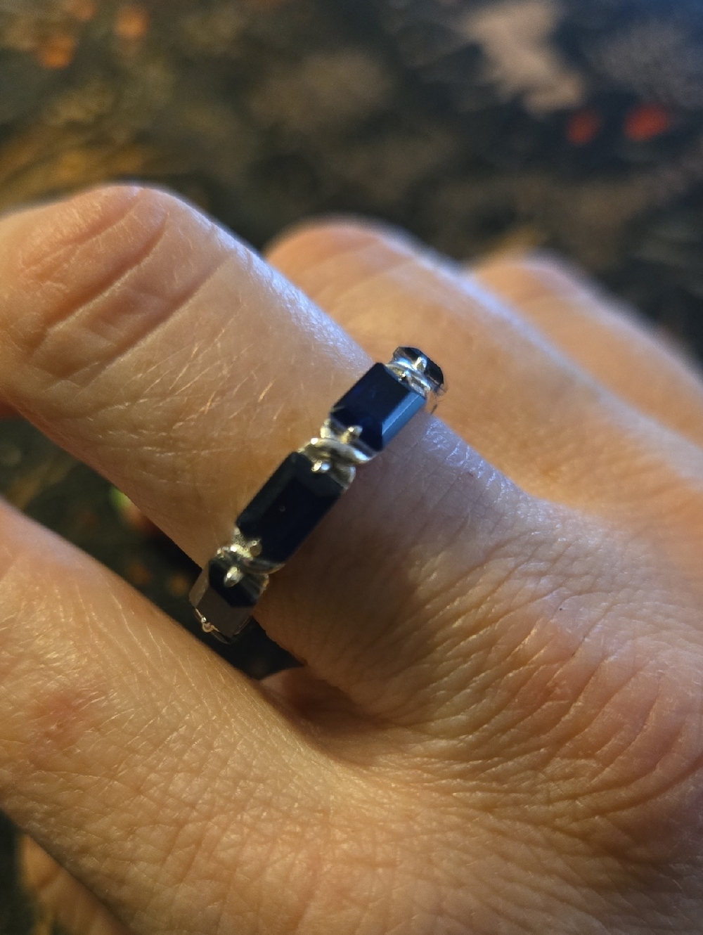 Sterling Silver Midnight Blue Sapphire Gemstone Band Ring Size 8
